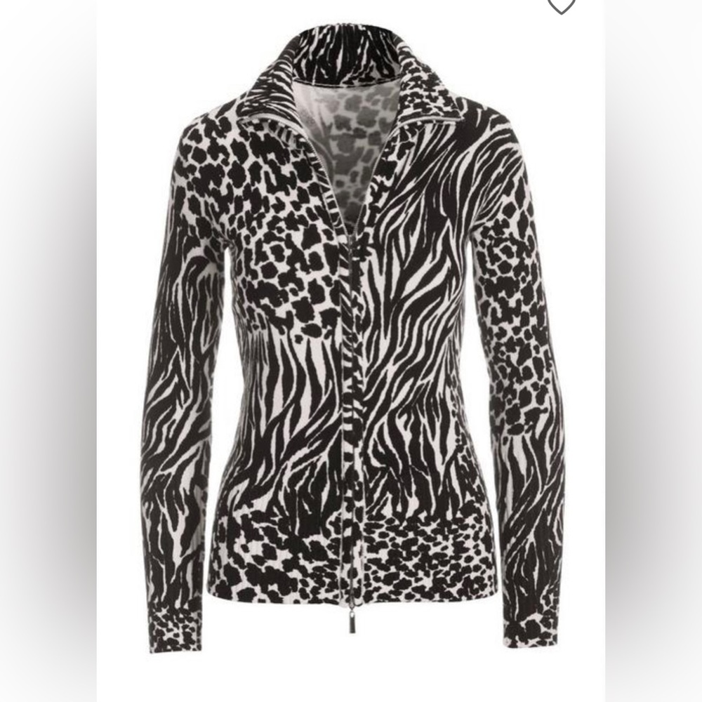 Boston Proper Zip Front Zebra Block Print Sweater… - image 1